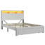 Grand lit tapissier avec tiroirs, tête de lit avec station de charge et lumières DEL, aucun matelas à ressorts requis, conception silencieuse, facile à assembler