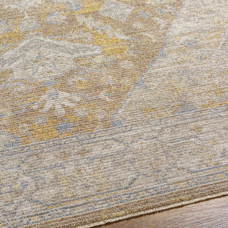 Don Oriental Machine Woven Polyester Area Rug in Brown/Gold/Slate, Rectangle 12' x 15'