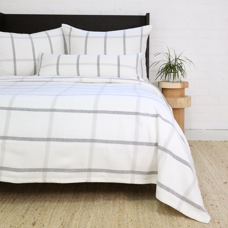 White and Gray Cotton Plaid Bolster Pillow