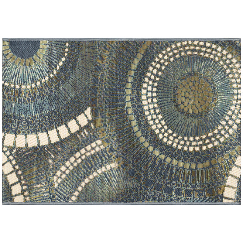 Tapis de cuisine Lygia, Tapis de couloir 1 pi 11 po x 4 pi 11 po, Bleu marine / blanc / bleu