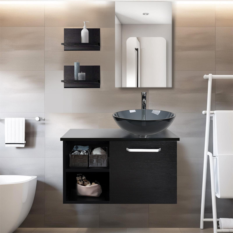 Ensemble de meuble-lavabo 28 "avec miroir Janaesha, Noir