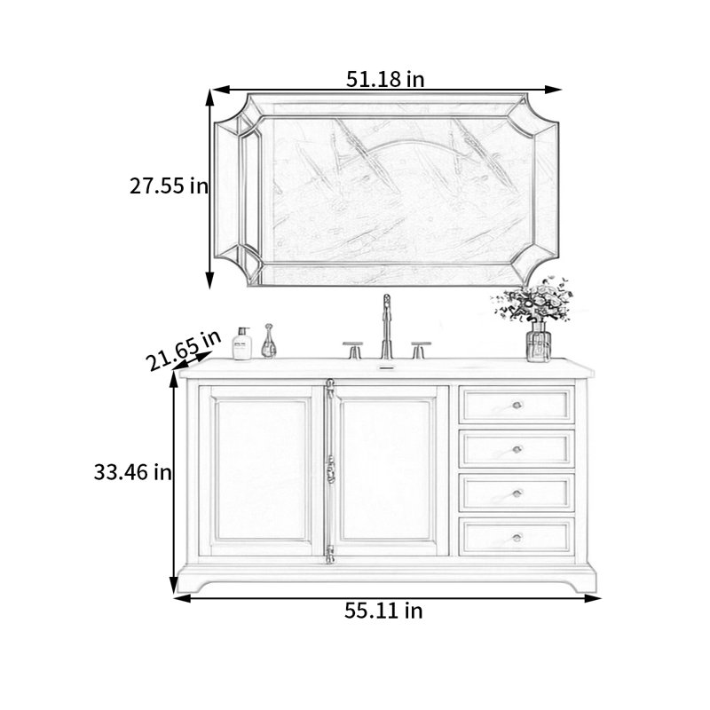 American Modern Style Bathroom Cabinet, 33.46" H x 55.11" W x 21.65" D