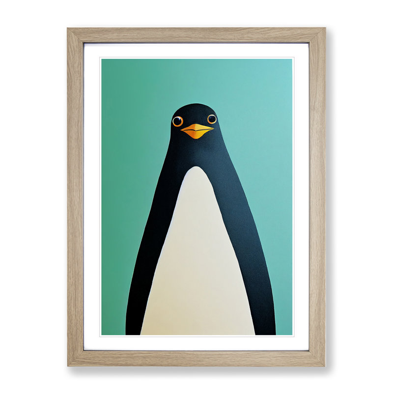 XV1022-4870X Unique Penguin Art No.2 Abstract - Wall Art, 36cm H x 27cm W, Oak Framed Paper, White