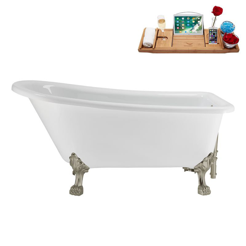 58" Streamlin Clawfoot Tub,Tray,Drain, Clawfeet, Brushed Nickel, Brushed Nickel