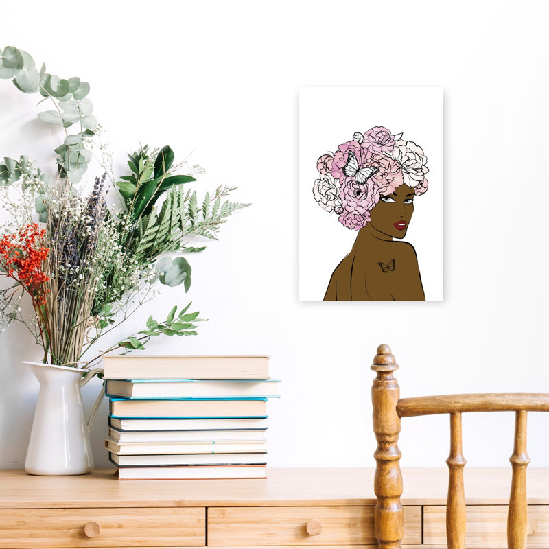 Floral Crown Beauty Contemporary Elegant Modern Butterfly Flower Portrait Wall Art Print 1 Piece Wrapped Canvas Wall Art