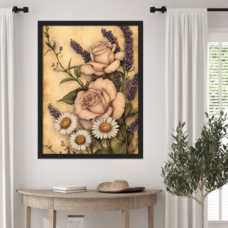 "Floral Whimsy No. 1" par Weirton, impression sur bois encadrée, 34 x 26, Grace - noir métallique brossé étroit