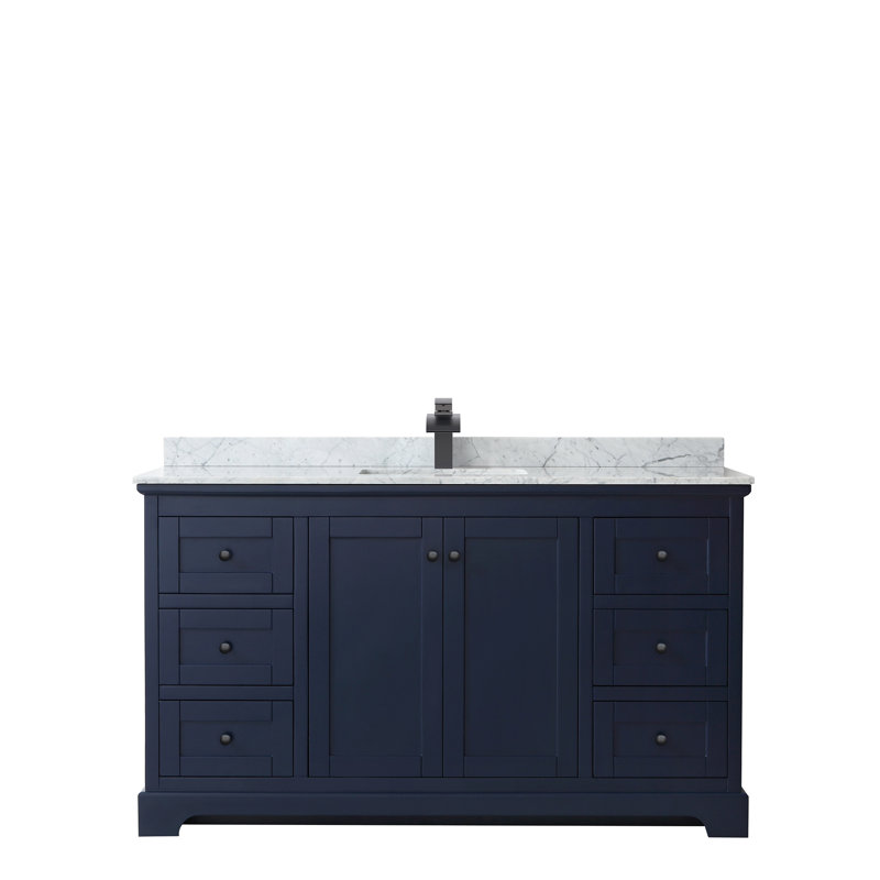 Ensemble de meuble-lavabo simple 60 po Avery, Bleu foncé, Noir mat