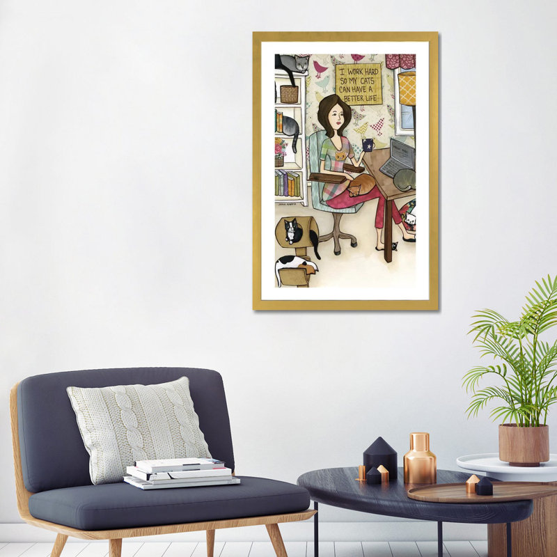 « Cats Better Life » par Jamie Morath-impression, H 32 po x l 24 po x P 1 po, Blanc, Papier encadré doré