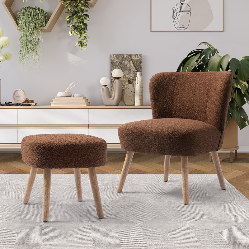 Fauteuil de chambre avec repose-pieds Breann, Mélange de polyester rouille et orange