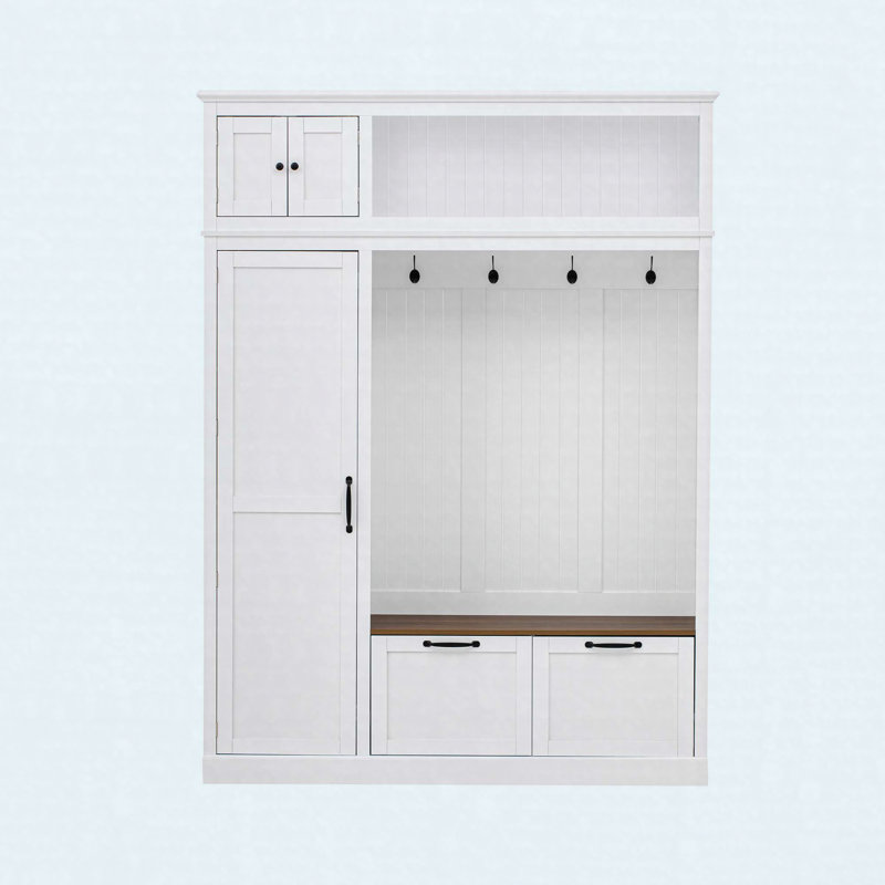 3-in-1 Hall Tree with Overhead Storage Cabinet, Adjustable Shelves, Drawers and Bench Entryway Organizer