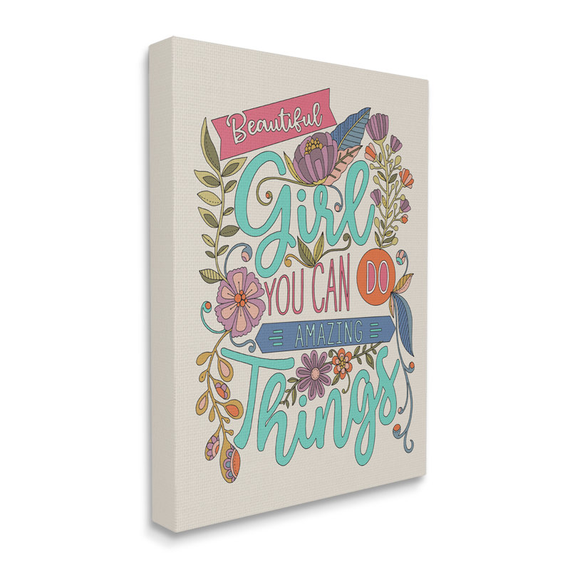 Girl Power Fun Motivation Motif floral complexe par Valentina Harper - Art textuel, Toile tendue