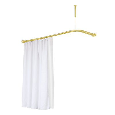 Utopia Alley Rustproof Wall Mounted Aluminum Double L Shaped Shower Curtain Rod 72" L x 31.7" W,  with 24 Shower Hooks included  & Ceiling Support , Wall Mounted