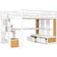 Lit mezzanine double avec bureau, tablettes, tiroirs