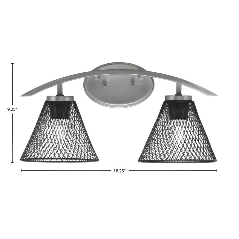 Barre d'éclairage de salle de bain 2 lumières avec abat-jour en métal cône noir mat 7 po, Argent argent