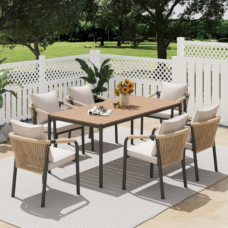 Ensemble repas pour 6 personnes avec coussins de patio, 6, H 29,3 po x l 70,1 po x P 35,4 po