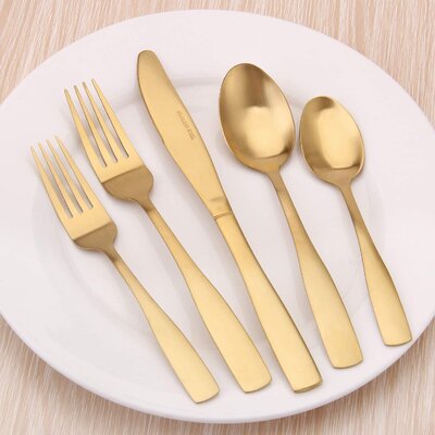 Matte Gold Silverware Set, Satin Finish 40-Piece Stainless Steel Flatware Set, Tableware Cutlery Set Service For 8, Utensils For Kitchens, Dishwasher -  Everly Quinn, 8A5D0D7A82CD4532AC8DD206B1083CBD