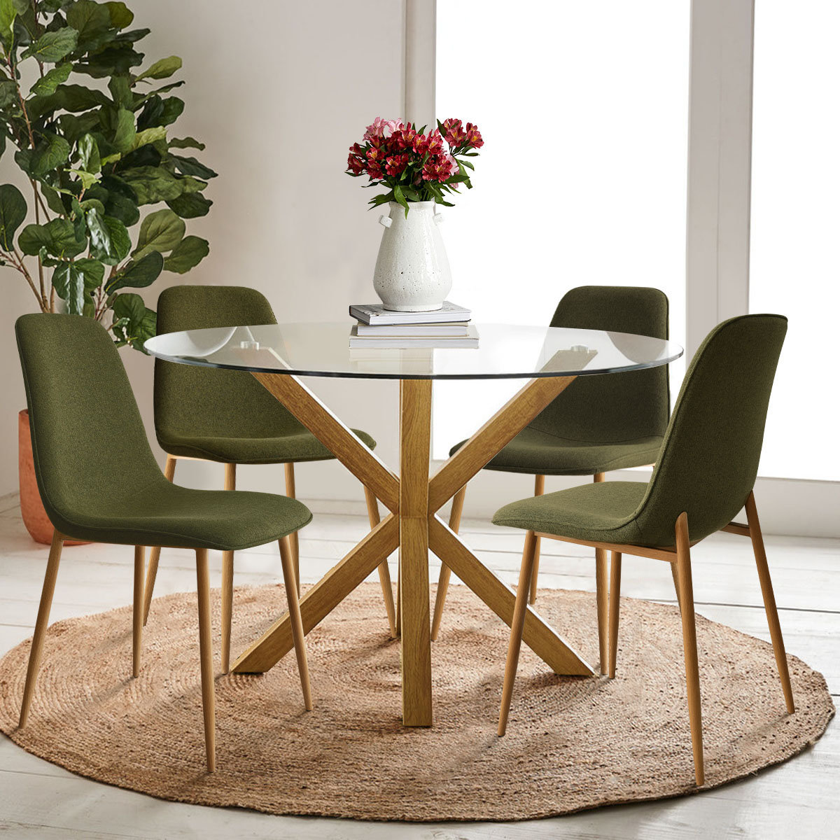 Folmar 5 Round Glass Top Pedestal Dining Set Wade Logan Chair Color Yellow