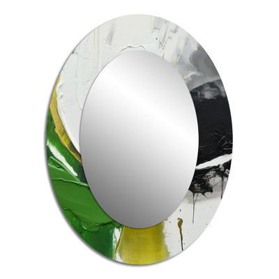 Green And Black Geometric Enchantment II - Modern Oval Wall Mirror