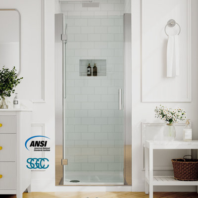30"-32" W x 72" H Pivot Swing Semi-Frameless Shower Door in Chrome with 1/4" Tempered Glass