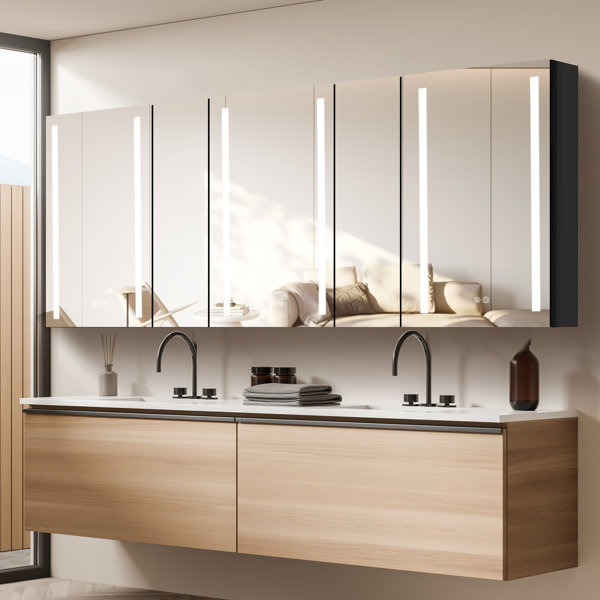 Orren Ellis Carowyn 80 Inch Lighted Medicine Cabinet with Mirror ...