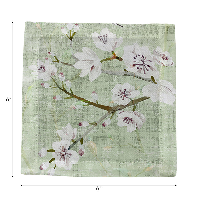 Blossom Fantasia Cotton Sateen Cocktail Napkins, Celadon
