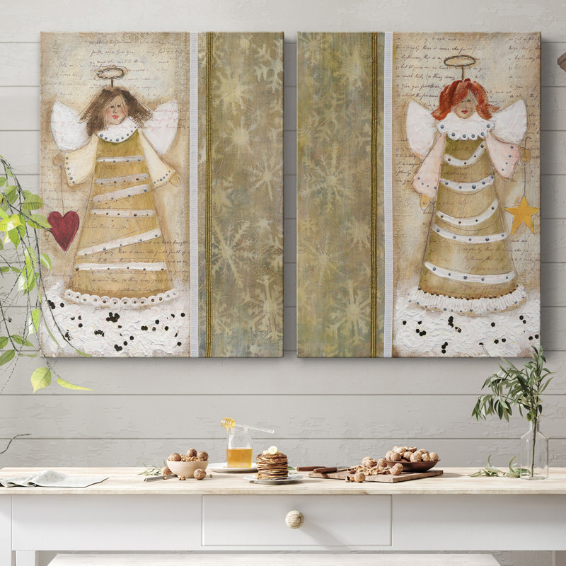 «Cloud Angel with Heart», ensemble de 2 peintures, H 12 po x l 16 po x P 1 po, Toile tendue, Pas de tapis