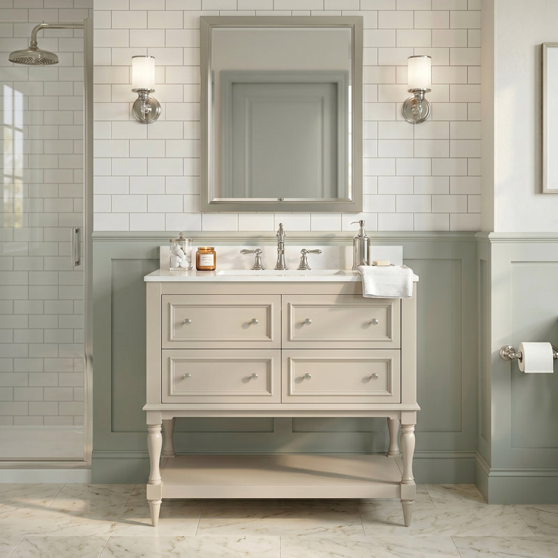Ensemble de meuble-lavabo autoportant 36 po avec lavabo encastré en céramique 36 po 4 tiroirs Frame Armoire en bois massif