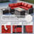 7-Piece Wicker Patio Conversation Set With Cushions,Coffee Table And Outdoor Fire Pit Table With Aluminum Top, PE Rattan Base, And  White Glass Wind Guard-1437616404
