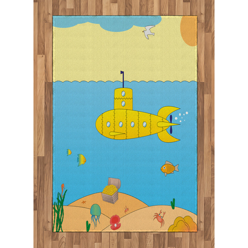 Tapis décoratif sous-marin jaune à haute densité, Rectangle— 4 pi x 5 pi 8 po