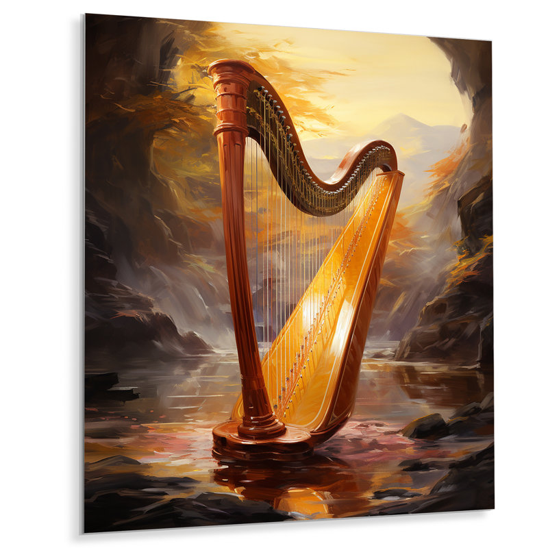 Vintage Serpe Harpe dorée - musique, art mural en métal, H 32 po x l 24 po x P 1 po