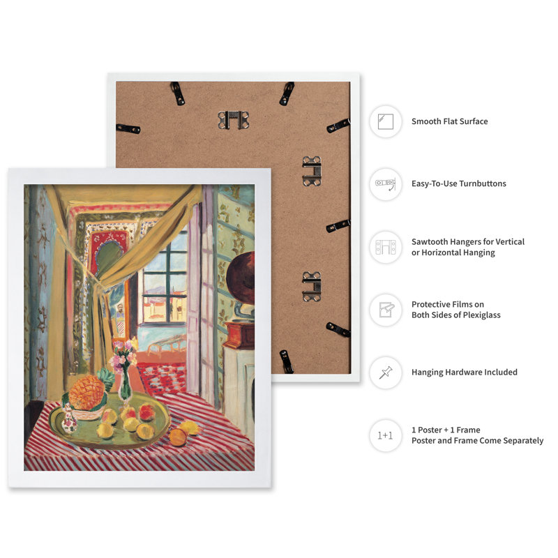Henri Matisse - Intérieur avec Phonographe No1, Affiche, H 24 po x l 32 po, Encadrement blanc