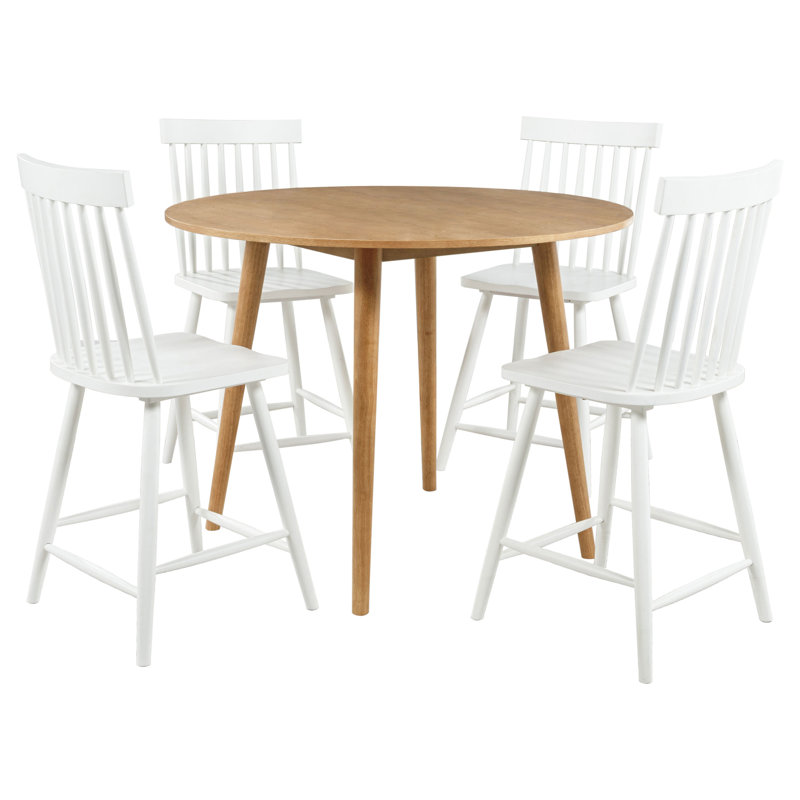 Robandy 5-Piece Round Counter Dining Set Light Ash And White, White