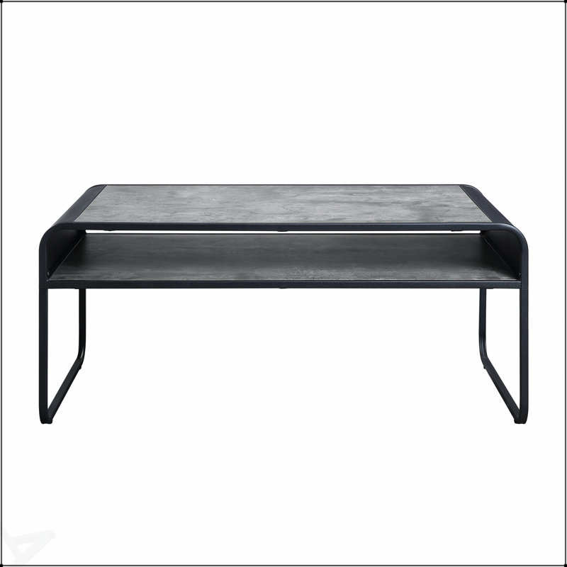 Table basse Raziela en béton gris et noir avec structure en métal durable et design incurvé élégant pour les espaces de vie modernes