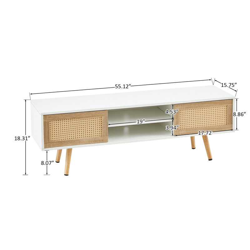 55'' W Rattan Storage Credenza Console Table, White