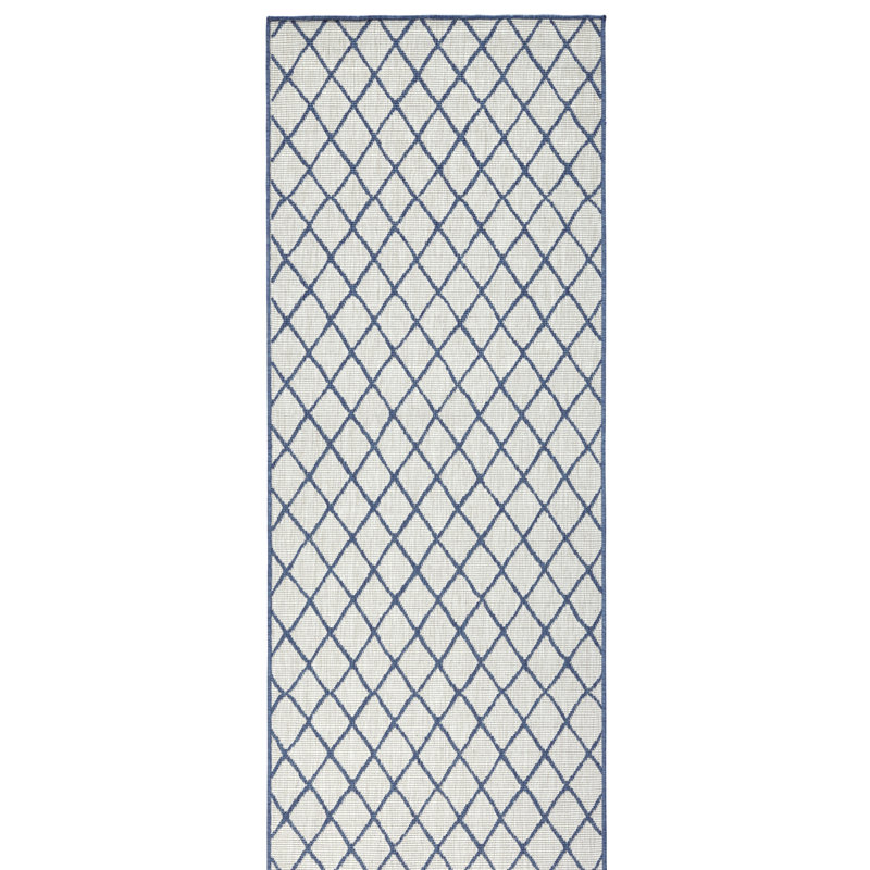 Malaga Machine Woven Blue/Cream Indoor / Outdoor Rug, Runner 80 x 250 cm
