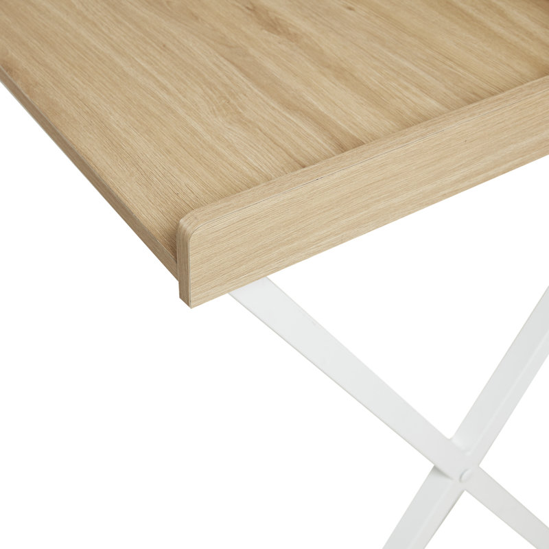 Blonde Wood and White Metal Writing Desk with Storage