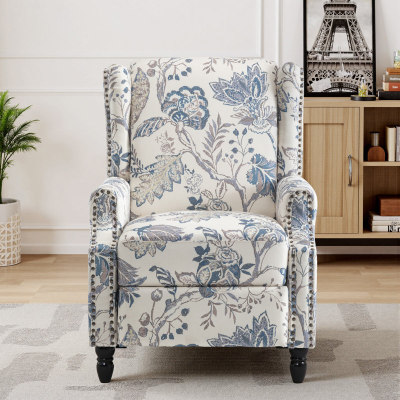74 cm Wide Cotton Blend Recliner, Plants Blue Cotton Blend