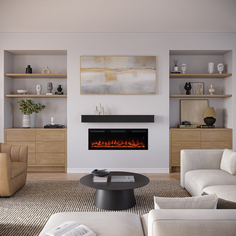 Modern Ember Alfama  Fireplace Wood Mantel Shelf with Fluted “Reed” Details, 60", Sable