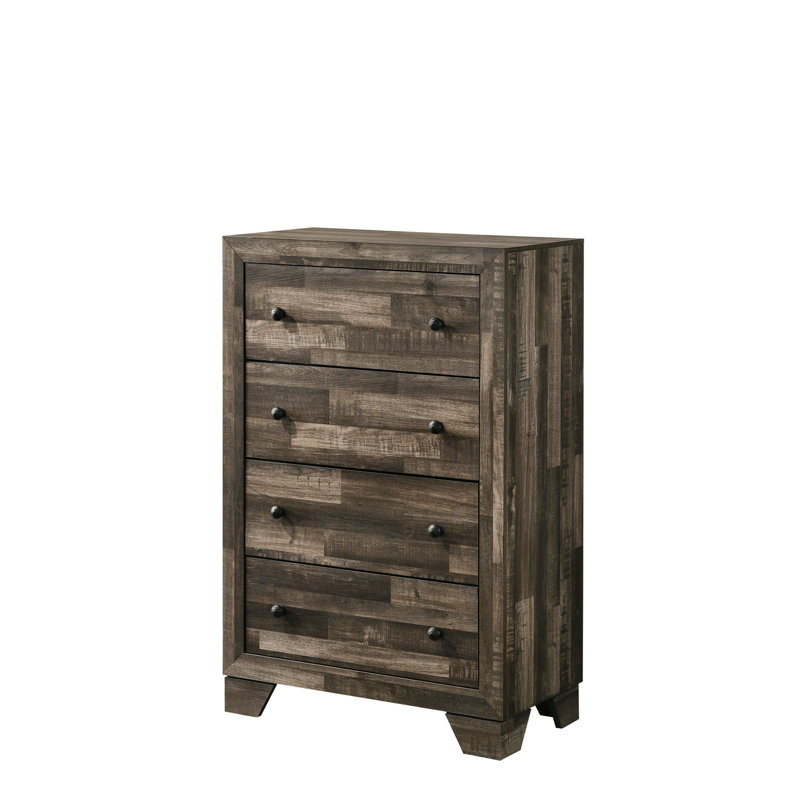 Rustic Four-Drawers Storage Tall Chest For Bedroom, Gray/Rustic Brown