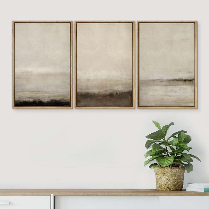 «Misty Horizons Tranquil Scenery In Mon monochrome Abstract», 3 pièces, Naturel, H 36 po x l 24 po