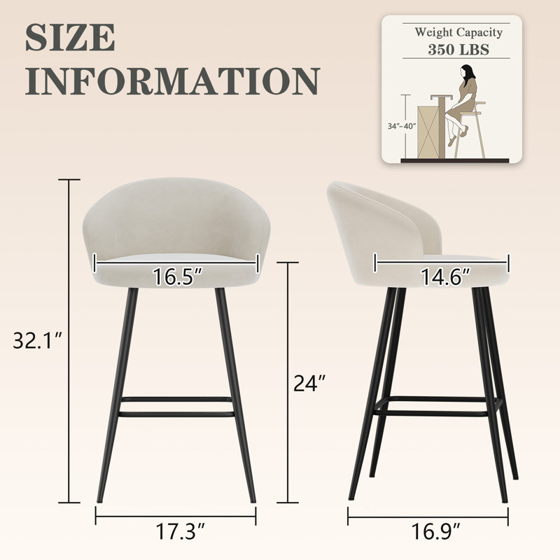 Upholstered Counter Stool With Metal Frame, Ivory, Counter Stool (24” Seat Height), 2