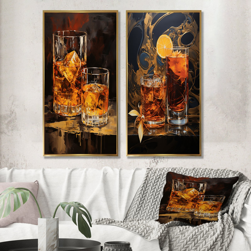 Sazerac Serenity Bourbon Cocktail - ensemble de 2 impressions sur toile, Encadrement doré, H 28 po x l 25 po