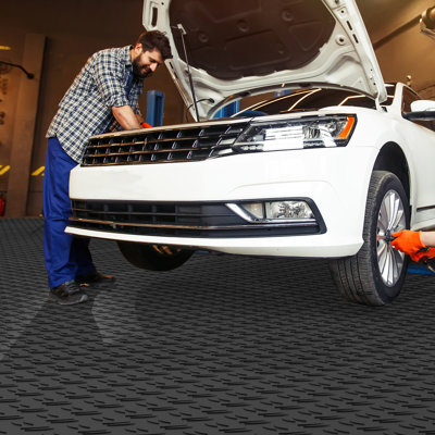 Garage Tiles Interlocking, 12 x 12 x 0.53 inch Garage Floor Covering Tiles, Non-Slip Double-Sided Texture Garage Flooring Tiles, for Garages, Basements, Repair Shops