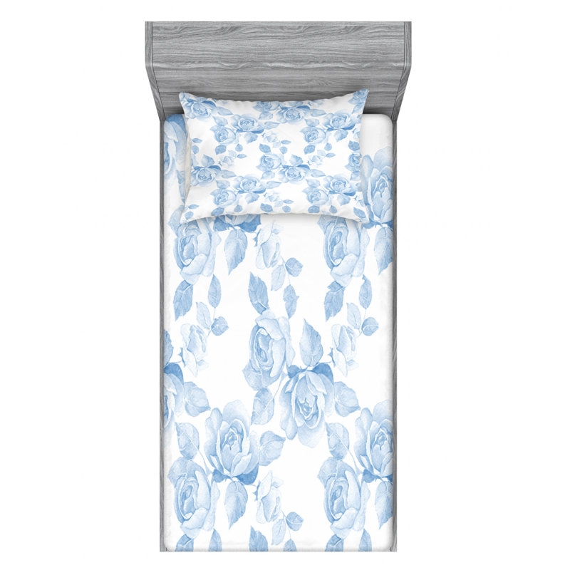 Microfiber Floral Sheet Set, Twin Sheet Set with Fitted Sheet