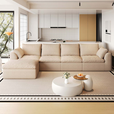 Vacuum Packed Cloud Sofa L-Shaped with Single Chaise Lounge, Modular Compressed Sectional Couch, Removable Covers for Living Room