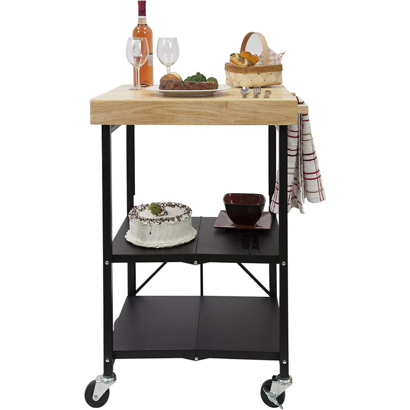 Chariot de cuisine pliant sur roulettes, 3 niveaux pliables