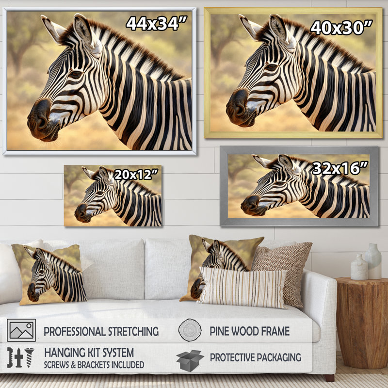 Zèbre africain I sur toile, Toile tendue, H 24 po x l 32 po x P 1 po