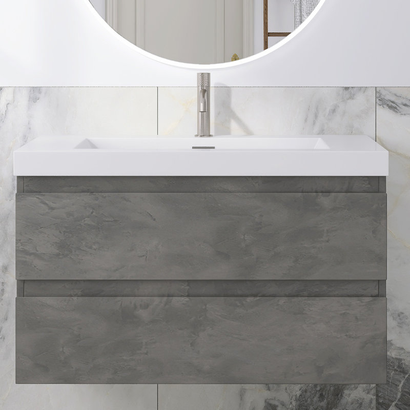 36" Single Sink Wall-Mounted Bathroom Vanity With Resin Basin, Stone Gray