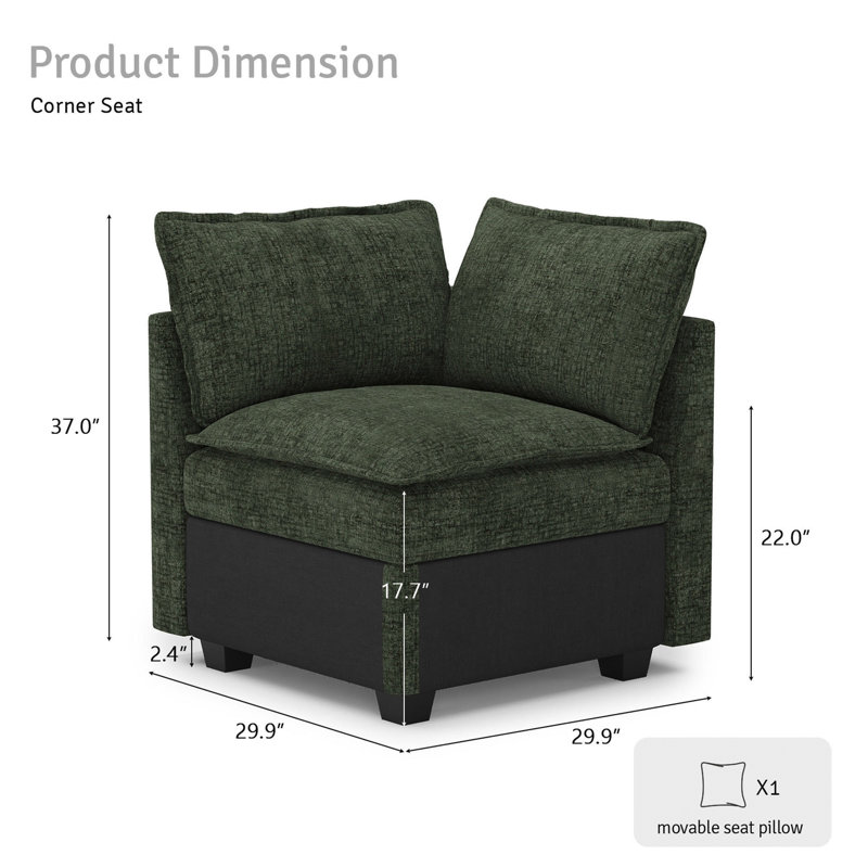 Fauteuil d'angle sans accoudoirs en Lille Chenille, Chenille verte
