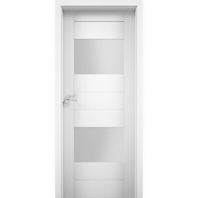 Porte-fenêtre pleine à deux vantaux en verre opaque, modèle Sete 6222, blanc soie, panneau simple, cadre avec poignée, style moderne, pour salle de bain ou chambre - 91,4 cm x 203,2 cm